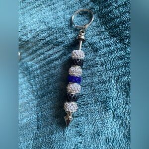 Elegant Silver and Blue Beaded Keychain